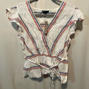 J. Crew Multicolor Striped Ruffle Sleeve Blouse
